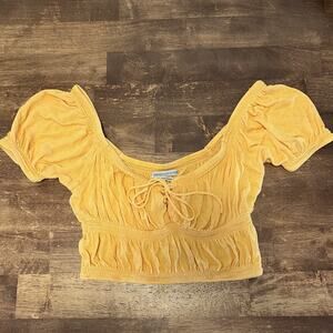 Urban Outfitters Yellow Scrunchy Crop Top W/Front Tie String Close Size Small